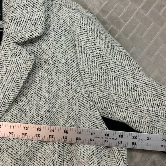 Atmosphere Womens 12 Pea Coat Black White Woolen Mid Length Faux Leather Sleeves - Picture 10 of 16